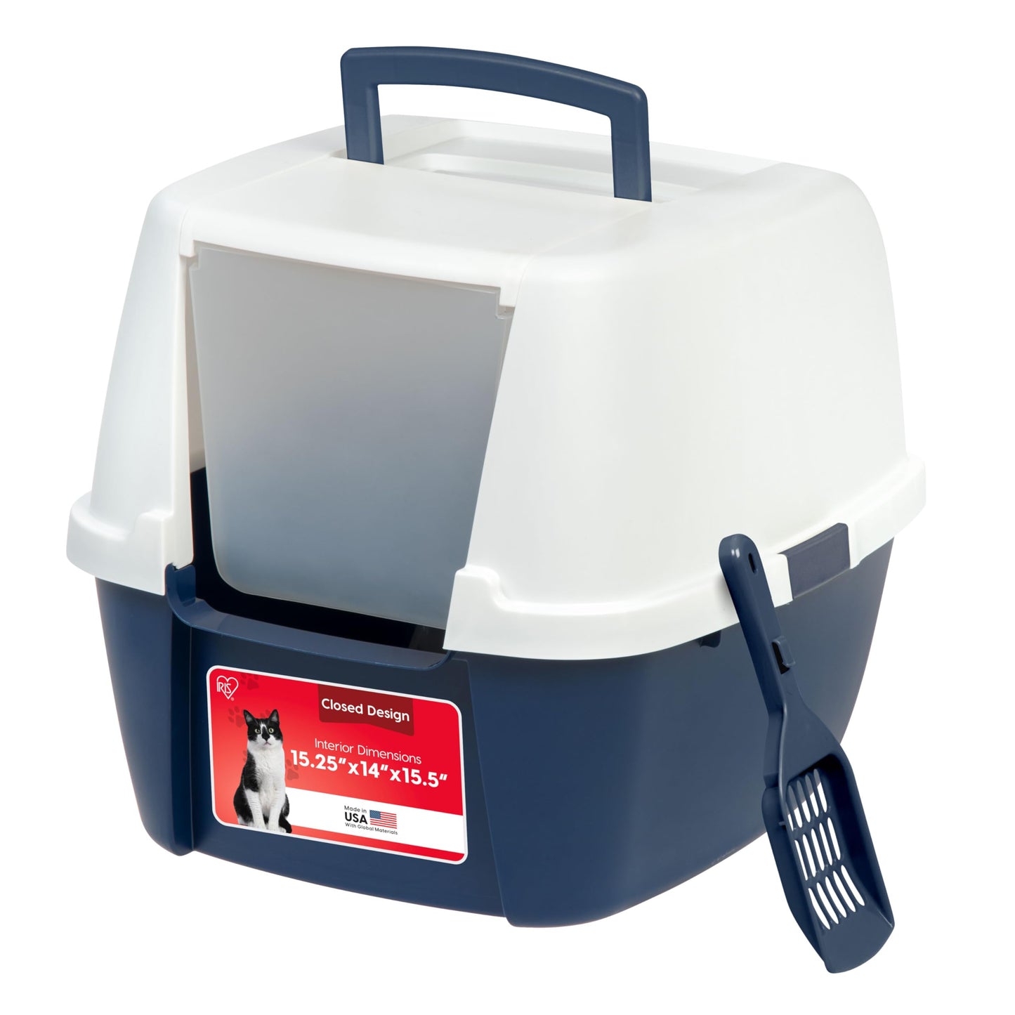 IRIS USA Cat Litter Box Large with Front Door Flap, Covered Box