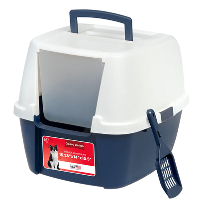 IRIS USA Cat Litter Box Large with Front Door Flap, Covered Box