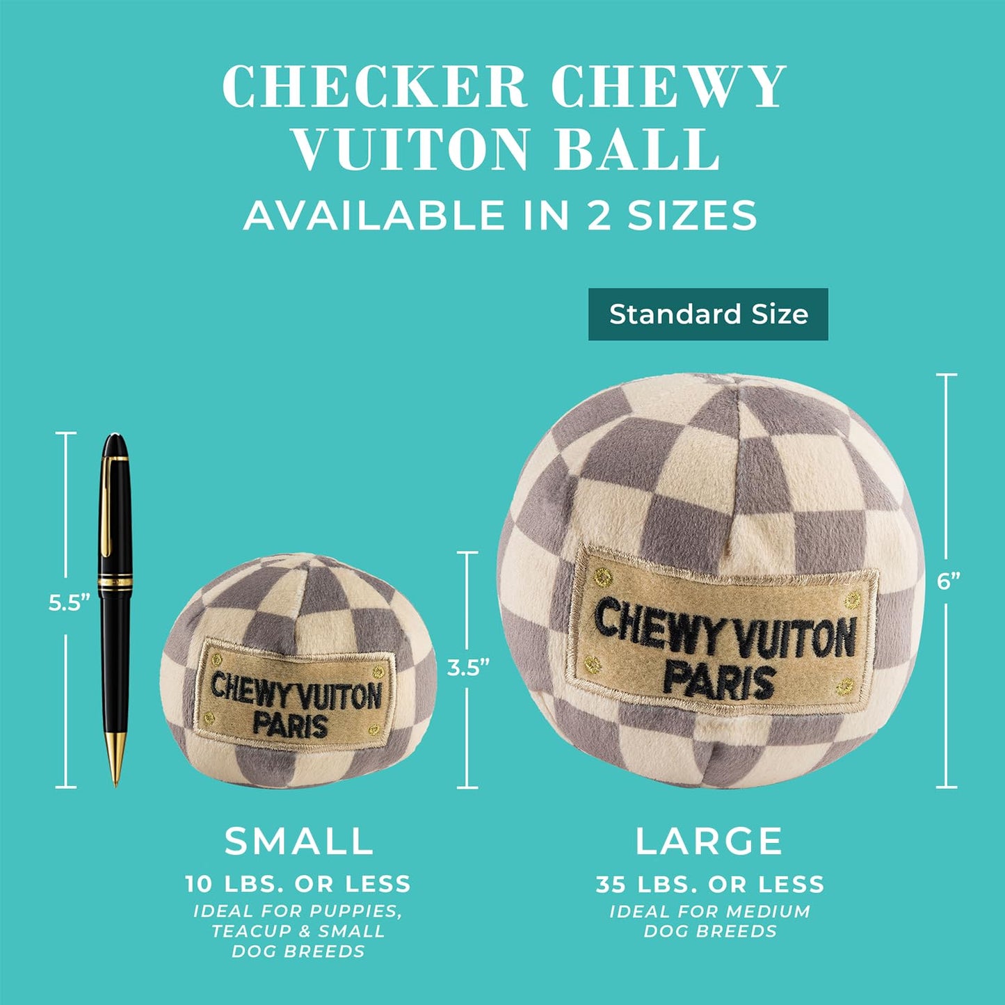 Haute Diggity Dog Chewy Vuiton Ball Plush Squeaky Dog Toy
