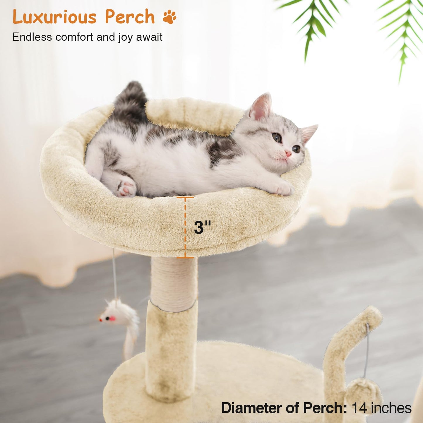 Goozii Large Cat Tree Tower with Scratching Post, Modern Kitten Bed