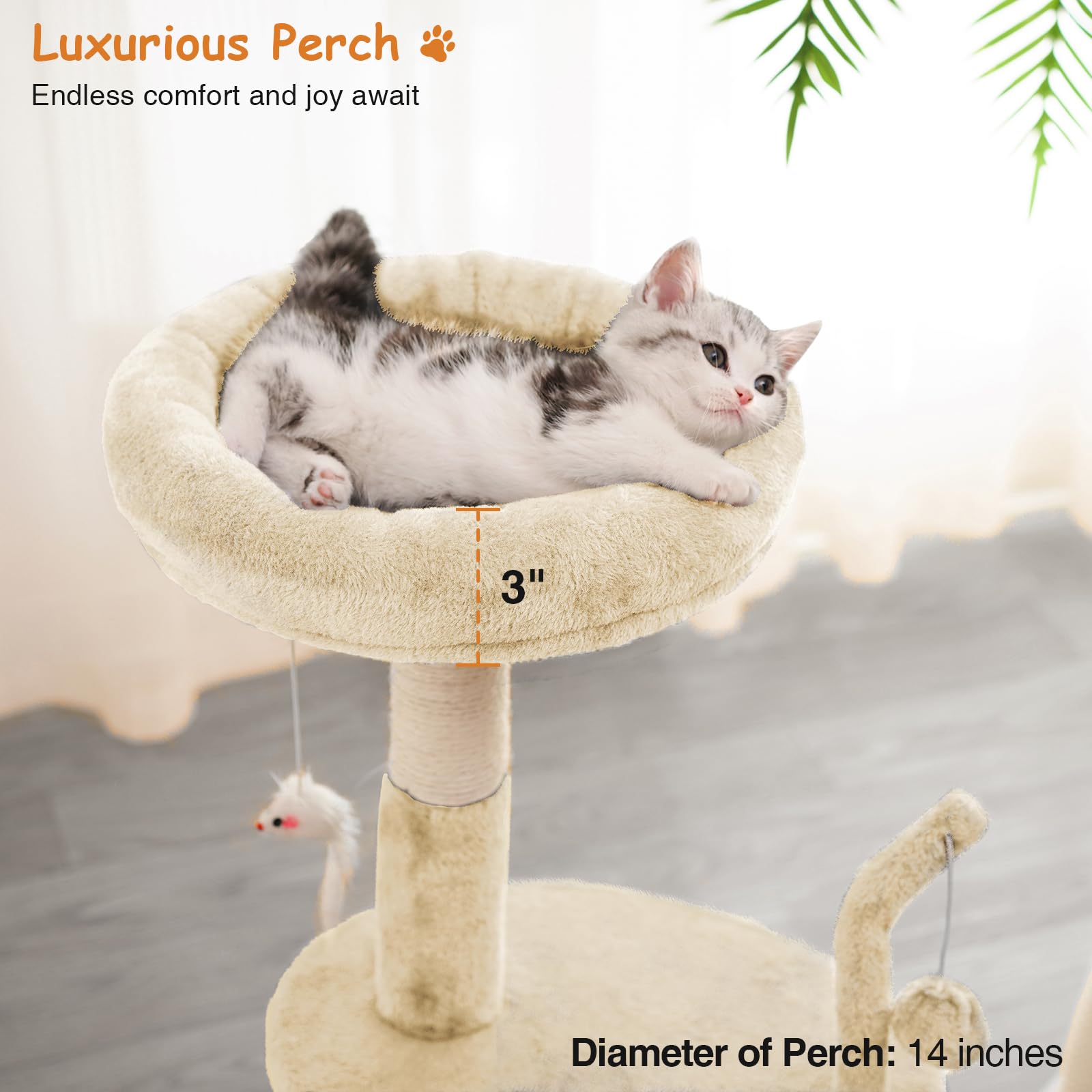 Goozii Large Cat Tree Tower with Scratching Post, Modern Kitten Bed