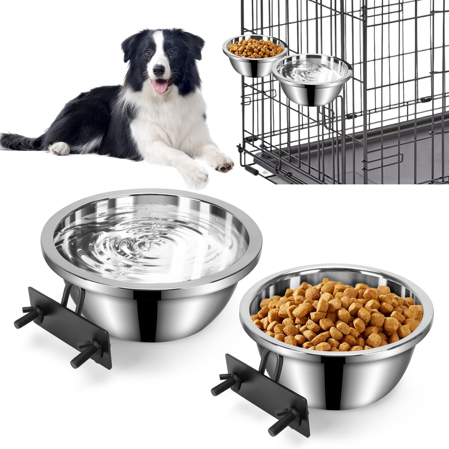 Dog Crate Bowls Hanging No Spill, 2 Pack Crate Water Bowl Bowl