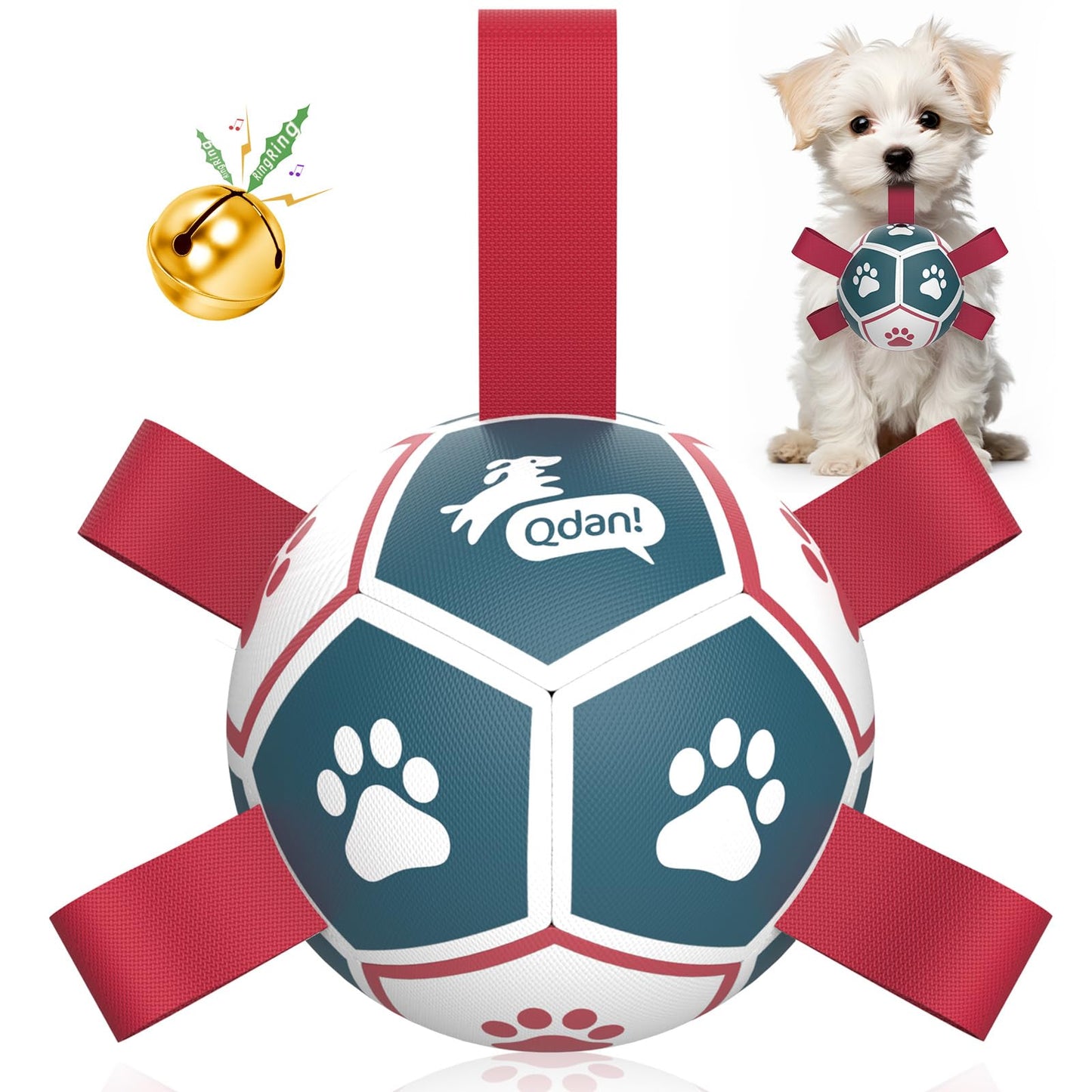 QDAN Dog Toys with Bell Inside, Durable Dog Balls for Tug of War Balls