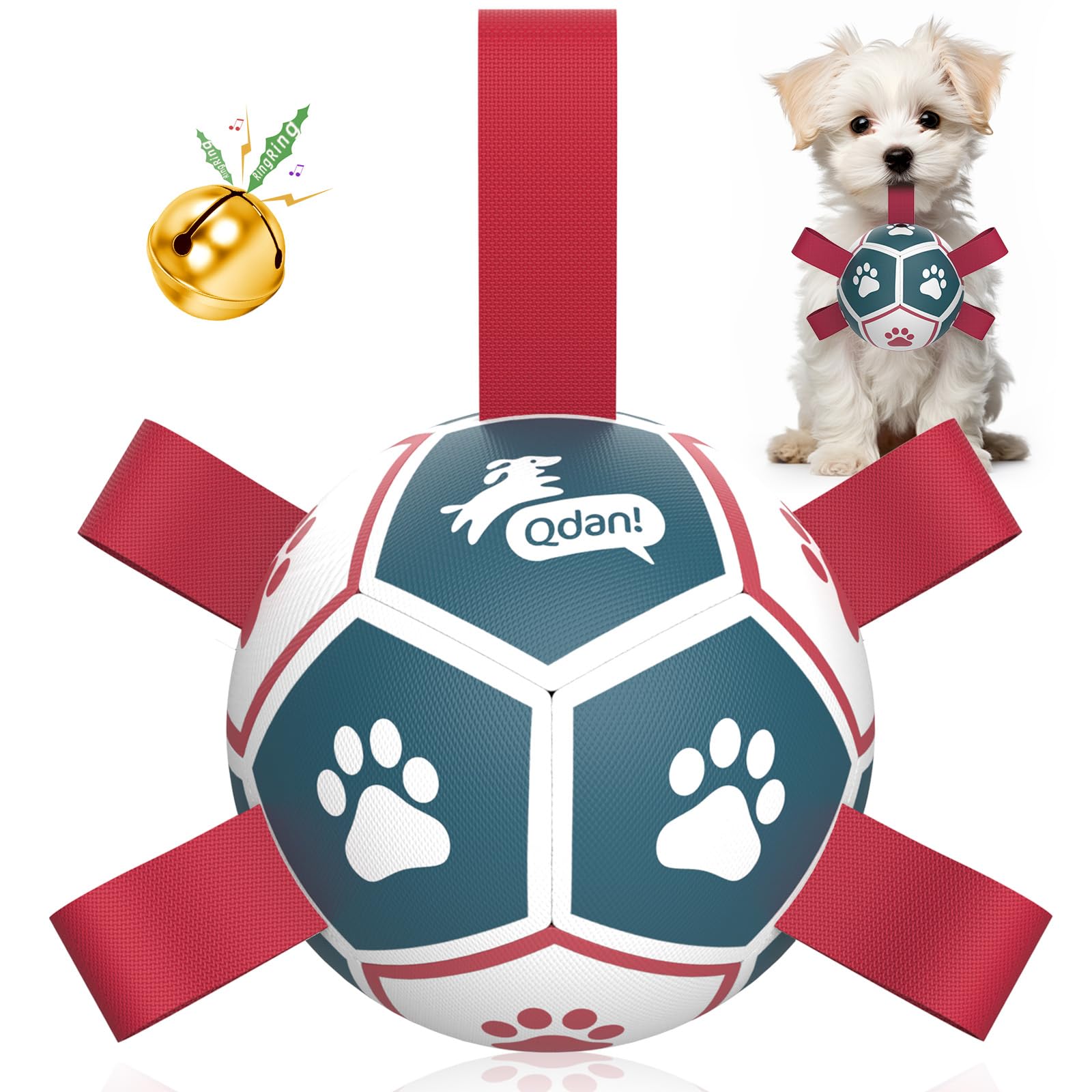 QDAN Dog Toys with Bell Inside, Durable Dog Balls for Tug of War Balls