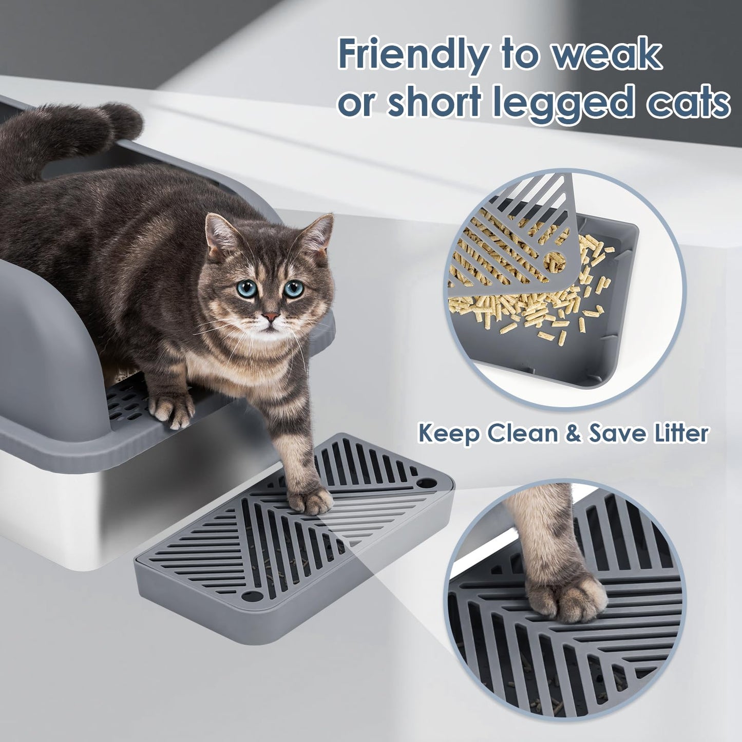 Suzzipaws Enclosed Stainless Steel Cat Litter Box with Lid Extra Tray