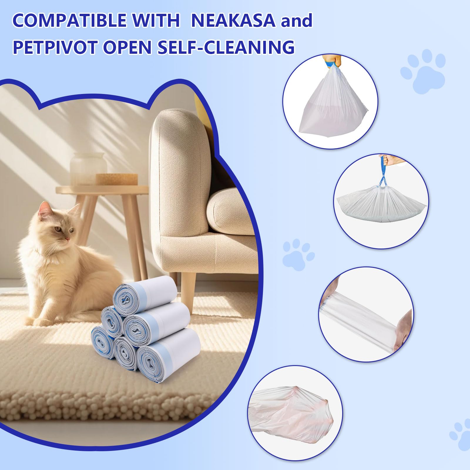 120 Count Cat Litter Box Bags for Neakasa and PetPivot Open Box