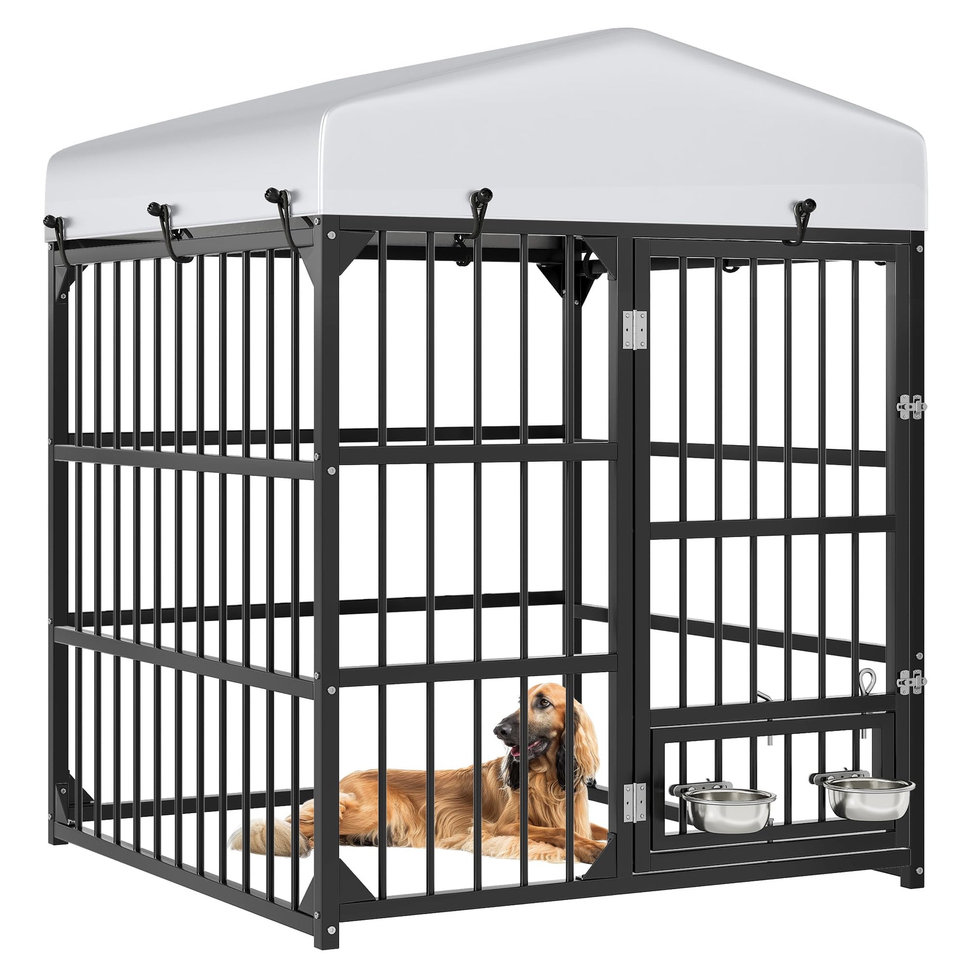 YITAHOME Outdoor Dog Enclosure with Rotating Feeder Bowls, 4'L Feeder
