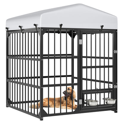 YITAHOME Outdoor Dog Enclosure with Rotating Feeder Bowls, 4'L Feeder