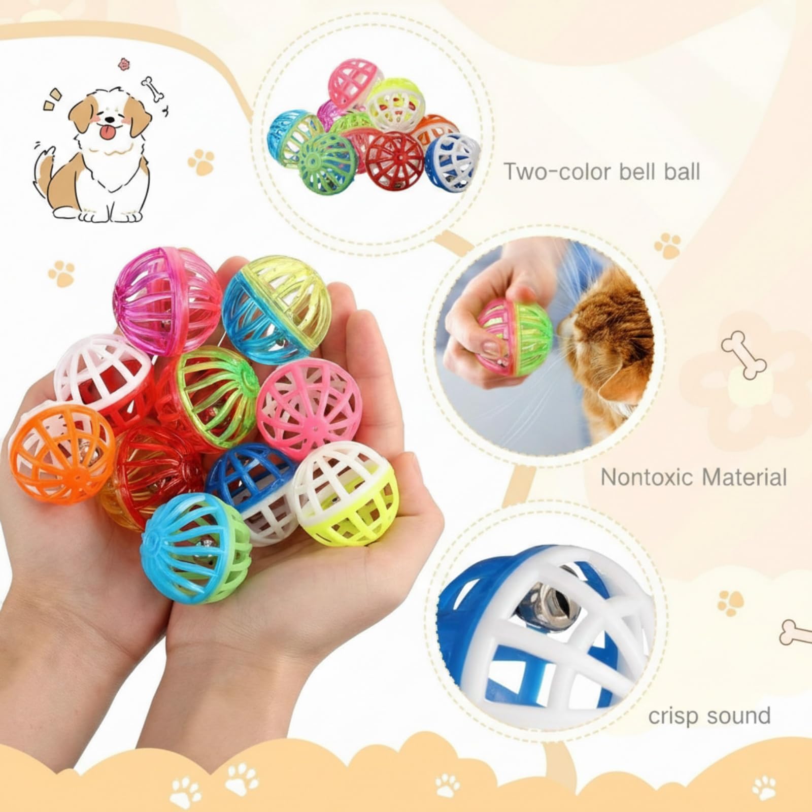 Silkfly 100 Pcs Value Cat Toy Balls with Bells, Plastic Lattice Balls