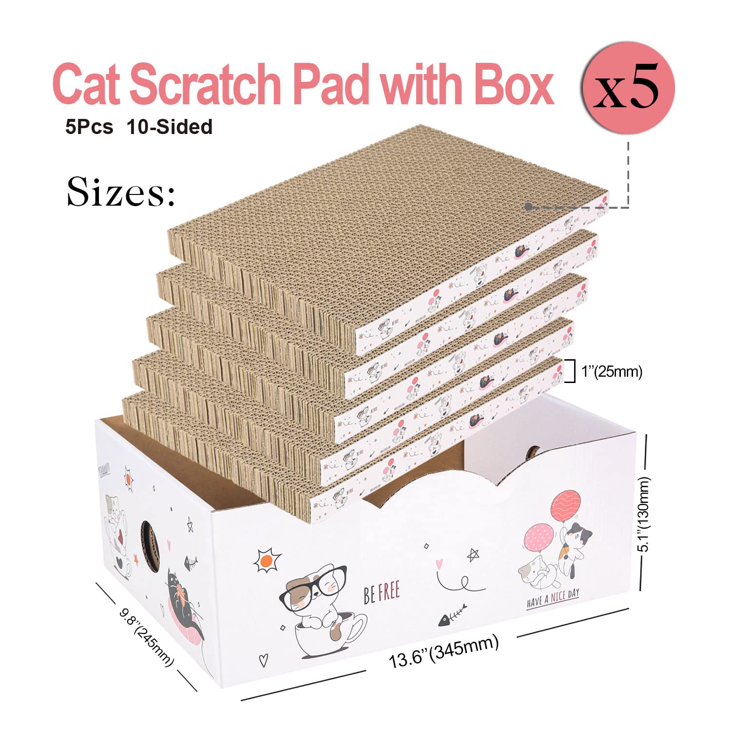 5 Packs in 1 Cat Scratch Pad with Box, Cat Scratcher