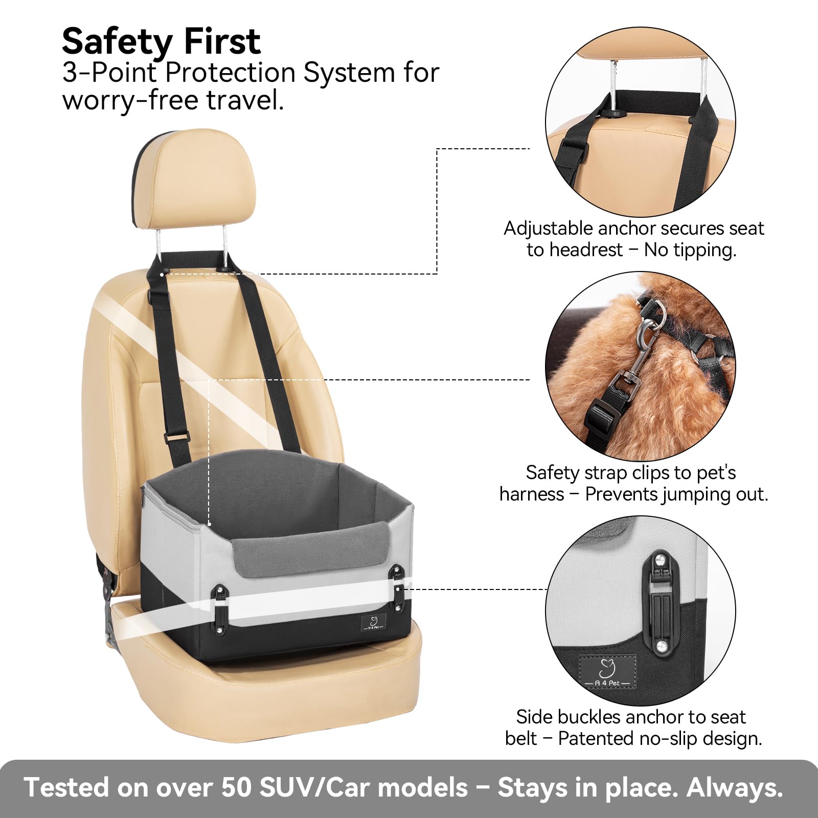 A 4 Pet Dog Car Seats for Small Dogs Under Safety Travel Booster Seat