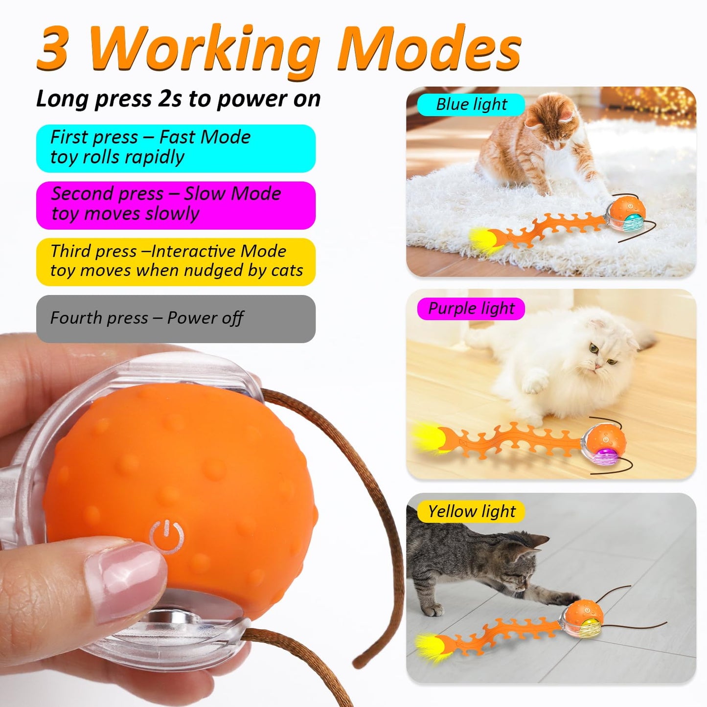 Waaiio Interactive Cat Toy with Centipede Tail,Fast Rolling Ball
