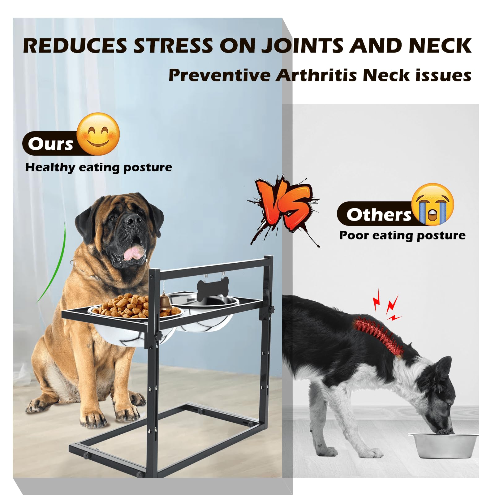 SHAINFUN Elevated Dog Feeder for Large Breeds, Adjustable Height Bowl