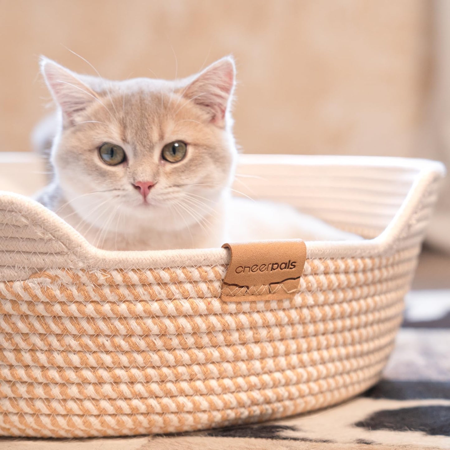 CHEERHOME PETS Cat Bed Basket with Cushion, Cotton Rope Woven Pet Bed