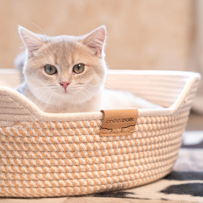 CHEERHOME PETS Cat Bed Basket with Cushion, Cotton Rope Woven Pet Bed