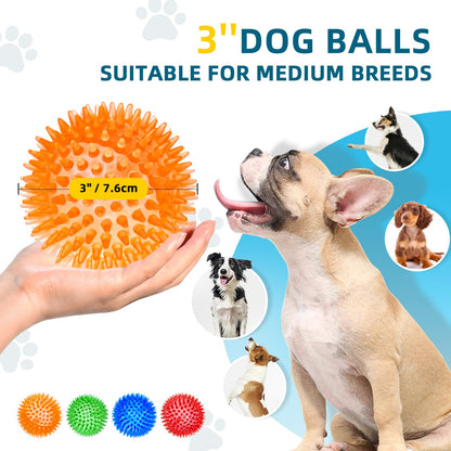 SHARLOVY 3'' Squeaky Balls for Small Dogs, 4 Colors Spiky Dog Balls