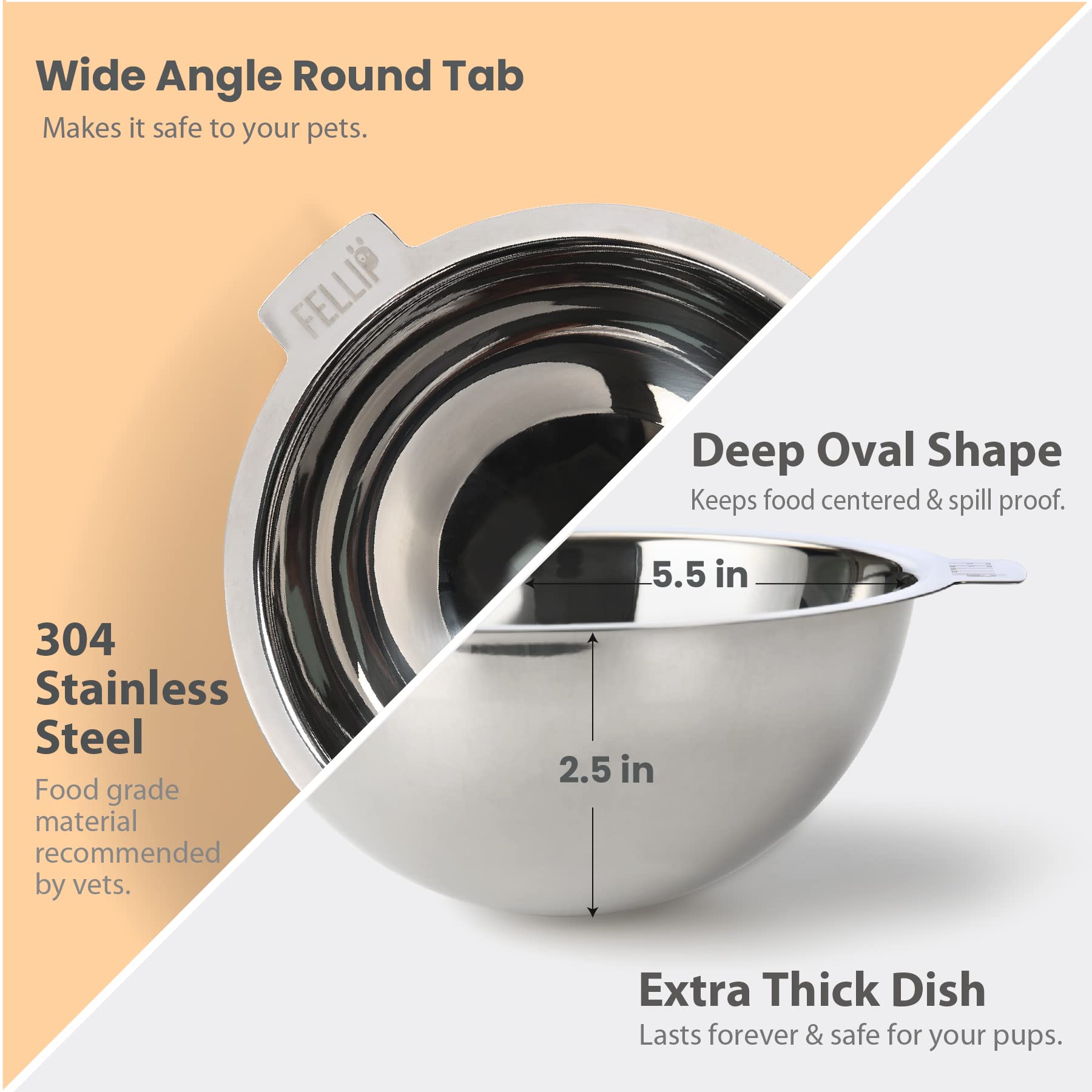 Felli Pet Oblik Acrylic Raised Dog Food Water Bowl Stainless Bowl