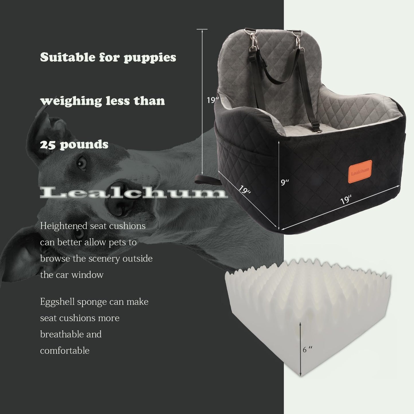 Lealchum Dog Booster Car Seat for Small/Medium Dogs, Memory Foam Seat