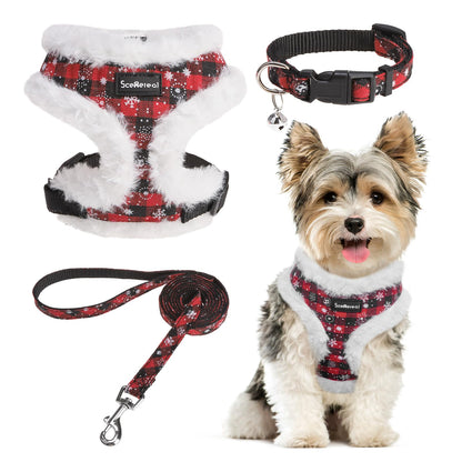 SCENEREAL Dog Christmas Harness Collar and Leash Set, Warm Collar