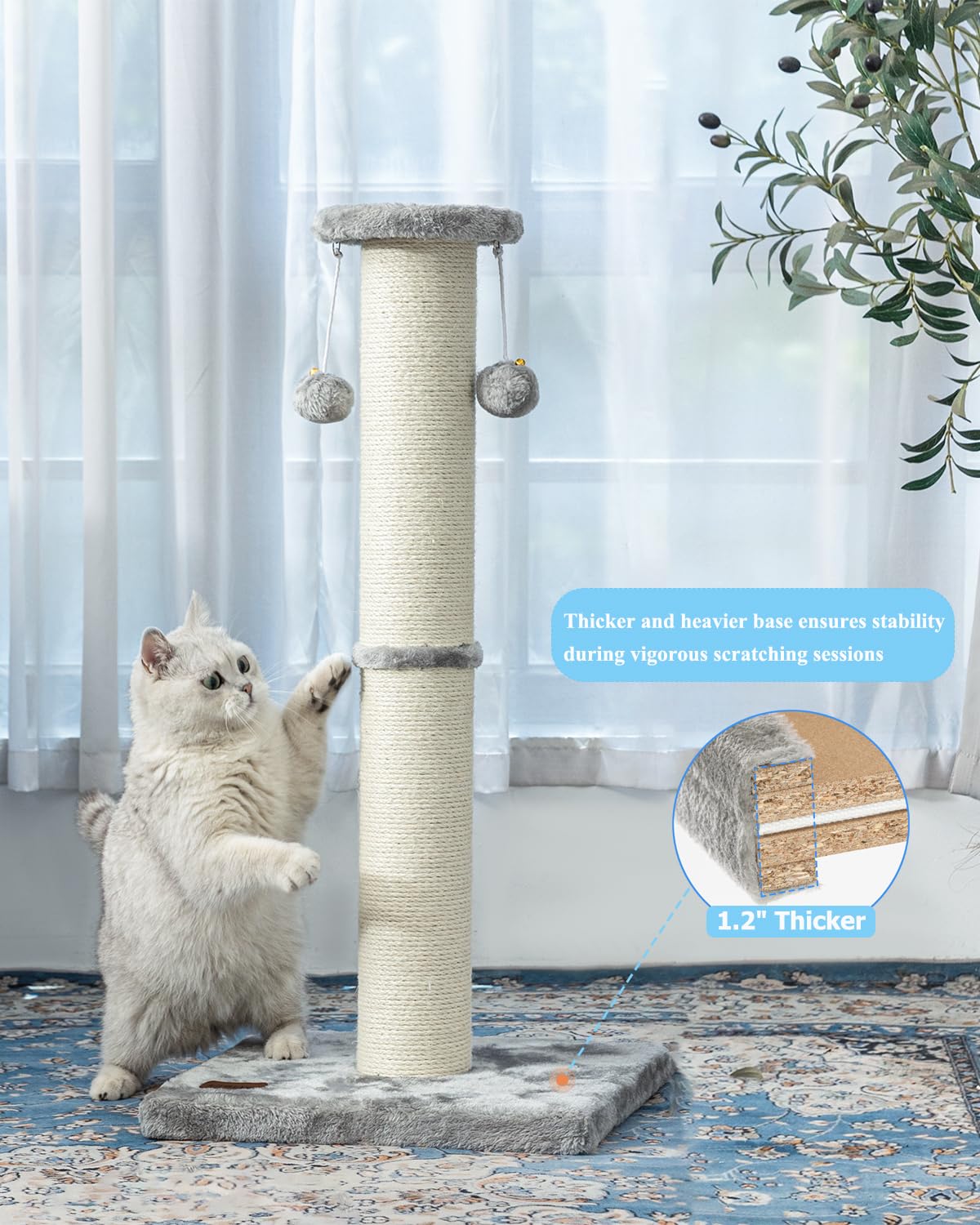 Kilodor Tall Cat Scratching Post, Diameter Large Sisal Cat Scratcher