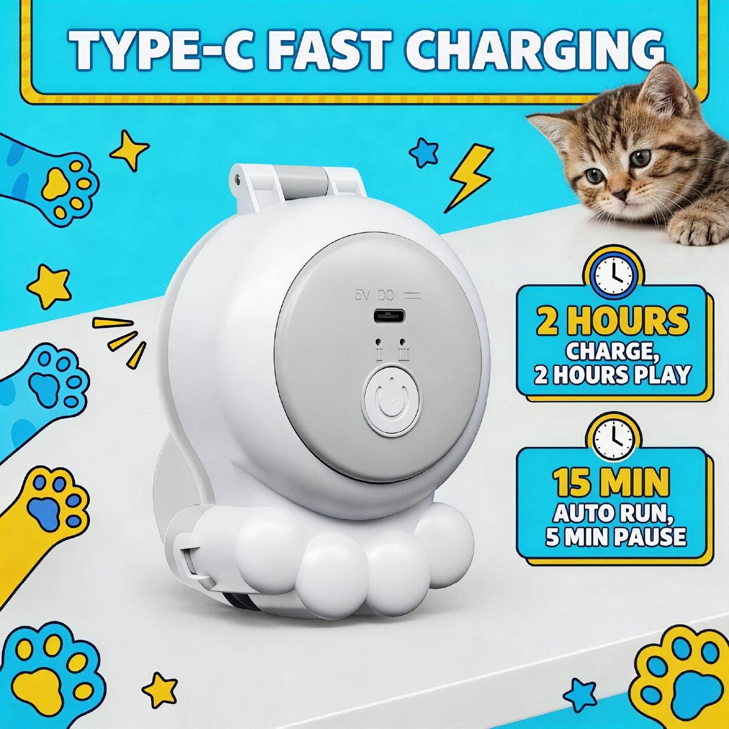 HAPPYCODE 2-in-1 Electric Cat Wand Rechargeable Auto Indoor Toy