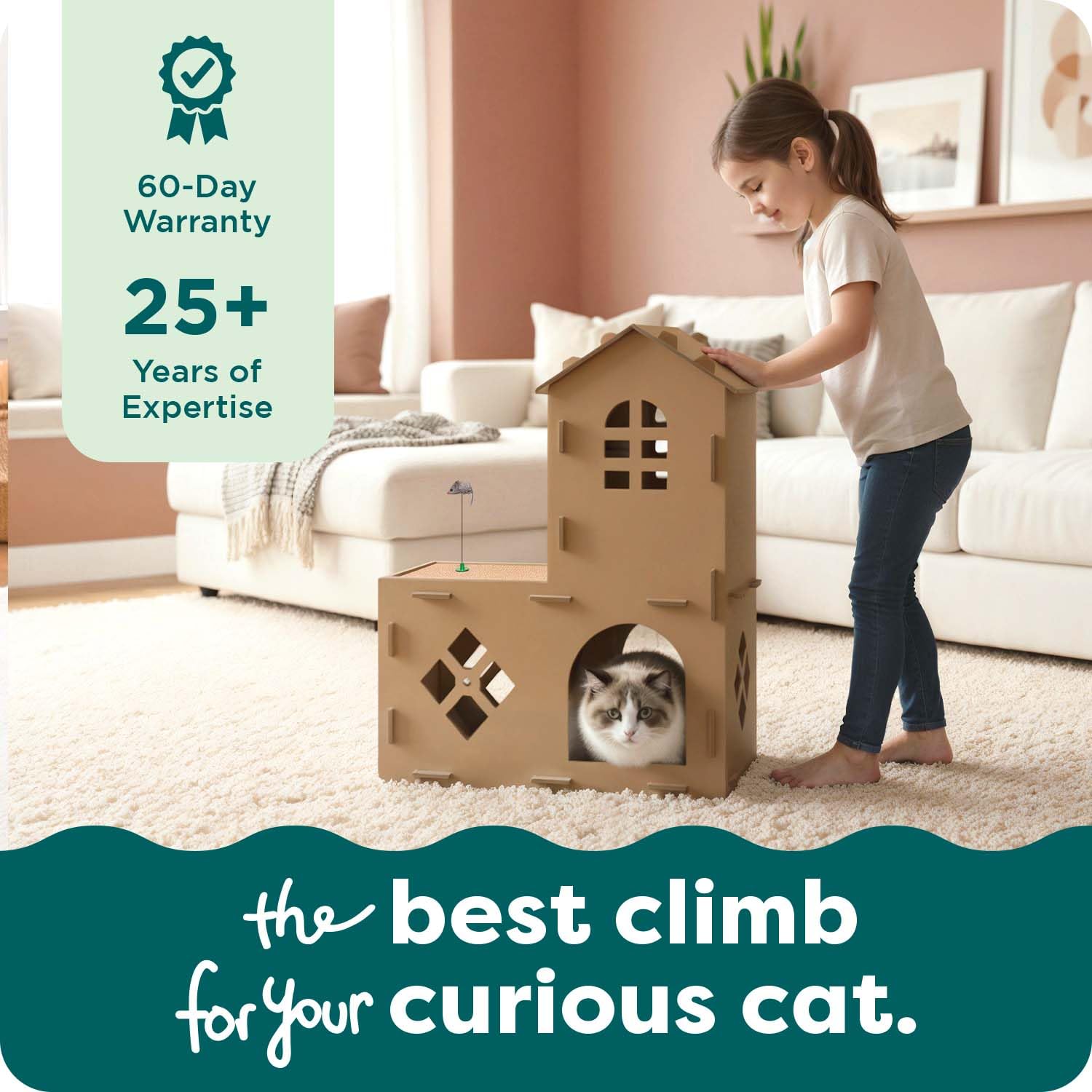 FurHaven Castle Tower Multi-Level Cardboard Cat House for Indoor House