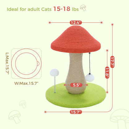 PETEPELA Mushroom Cat Scratching Post, Cat Scratcher Cute with Toy