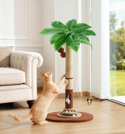 Made4Pets 35" Tall Cat Scratching Post with Sisal Rope, Balls