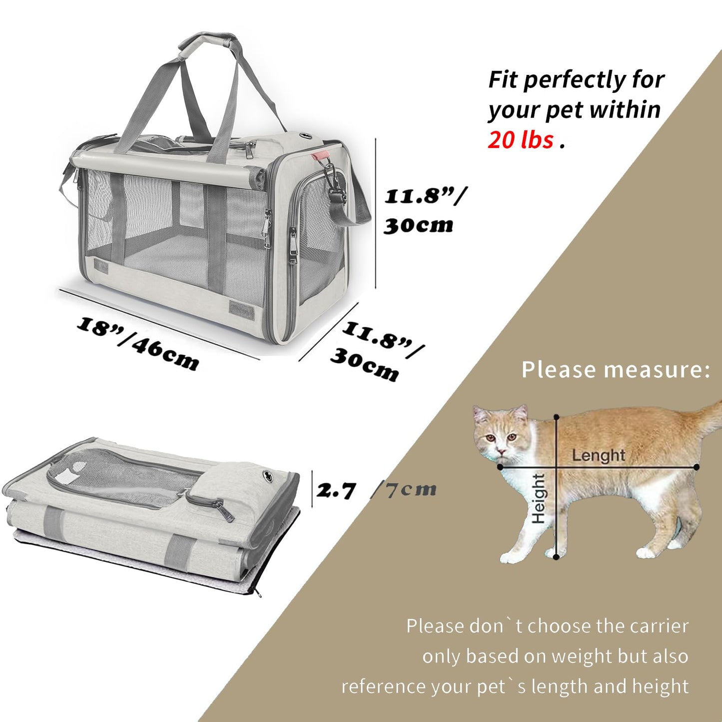 GAPZER Pet Carrier for Large Cat Soft-Sided Animal Traveling Bag