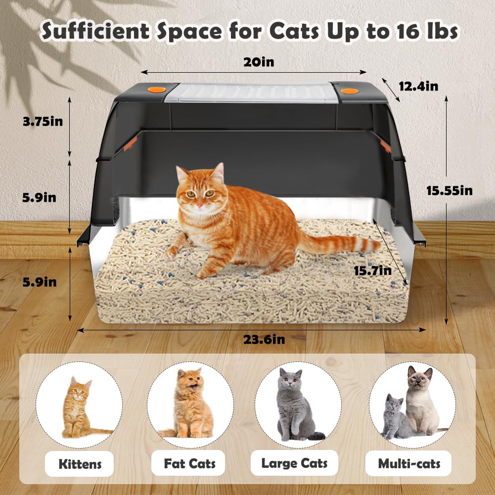 Vivifying Stainless Steel Litter Box, XL Side Entry Extra Large Litter
