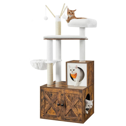Feandrea Cat Tree with Litter Box Enclosure, 59-Inch Modern Cushion