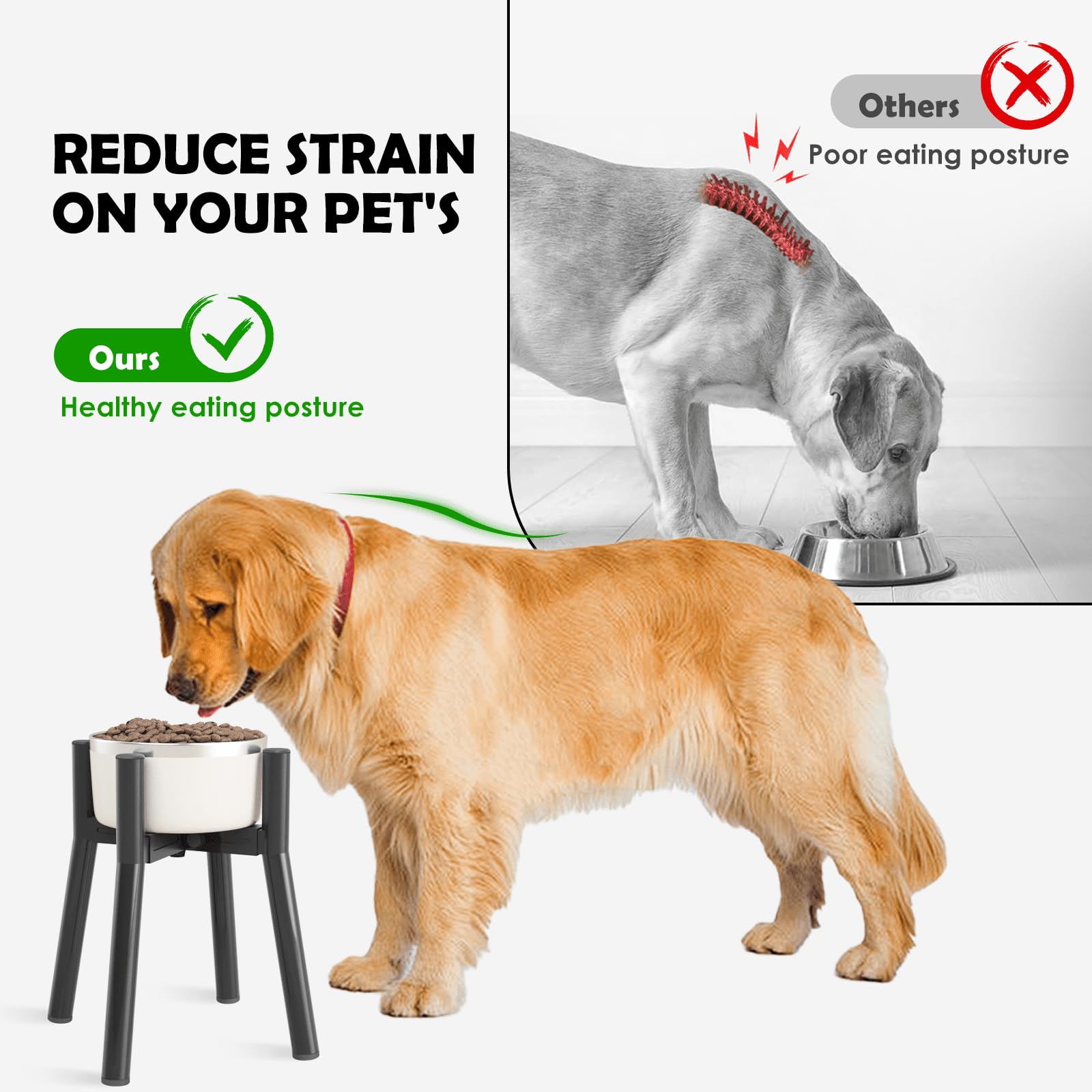Adjustable Raised Dog Bowl Stand for 7-10.6" Diameter Food Water Bowl