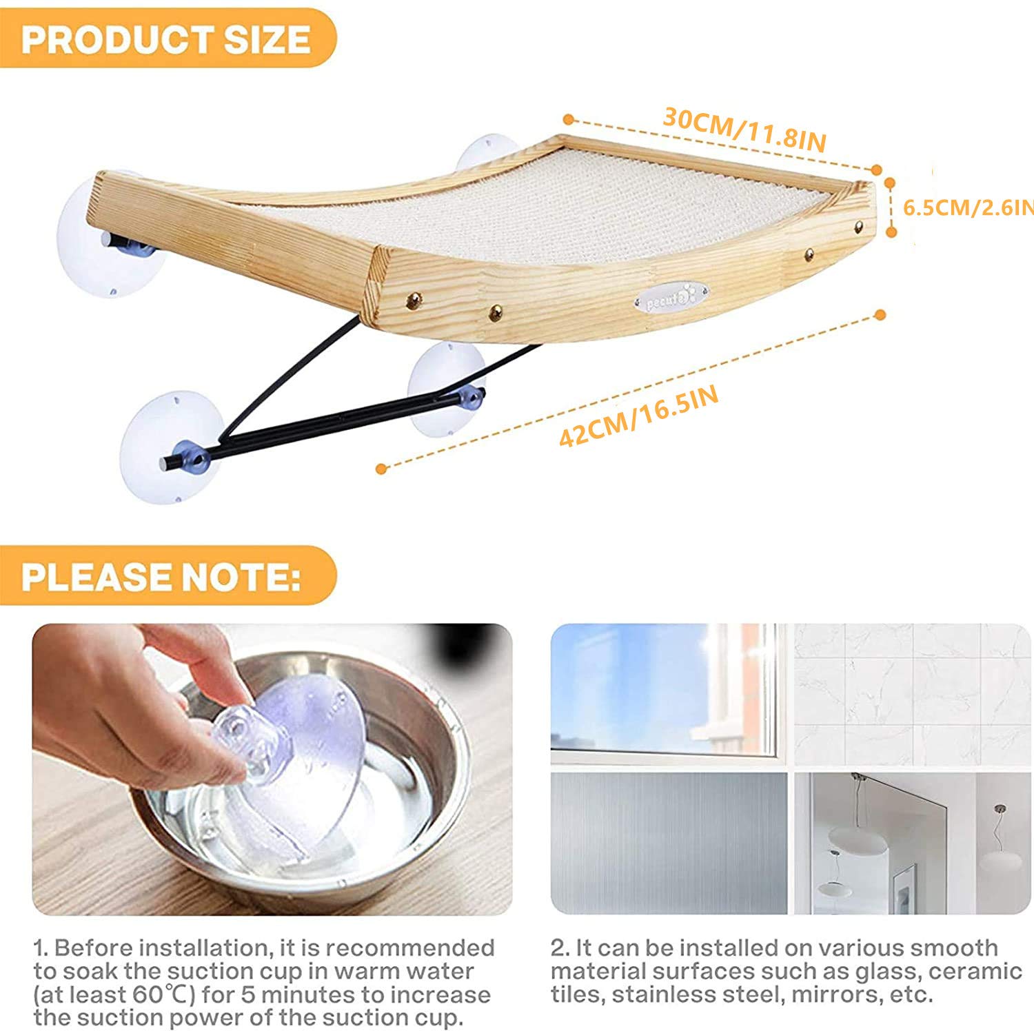 Pecute Cat Window Perch Sisal Scratcher 1, Cat Hammock for Scratcher
