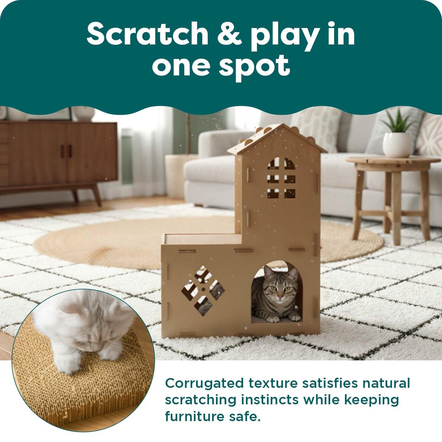 FurHaven Castle Tower Multi-Level Cardboard Cat House for Indoor House