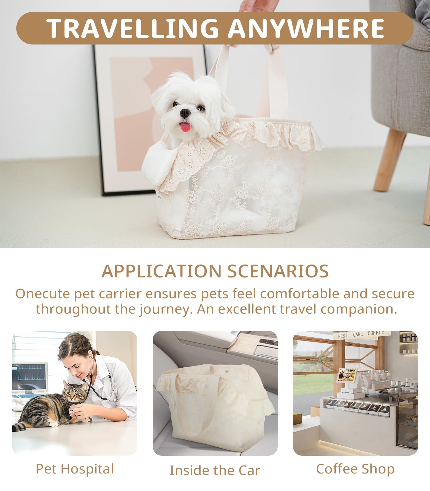 ONECUTE Dog Carrier for Small Dogs Rabbit cat with Lace Design, Bag