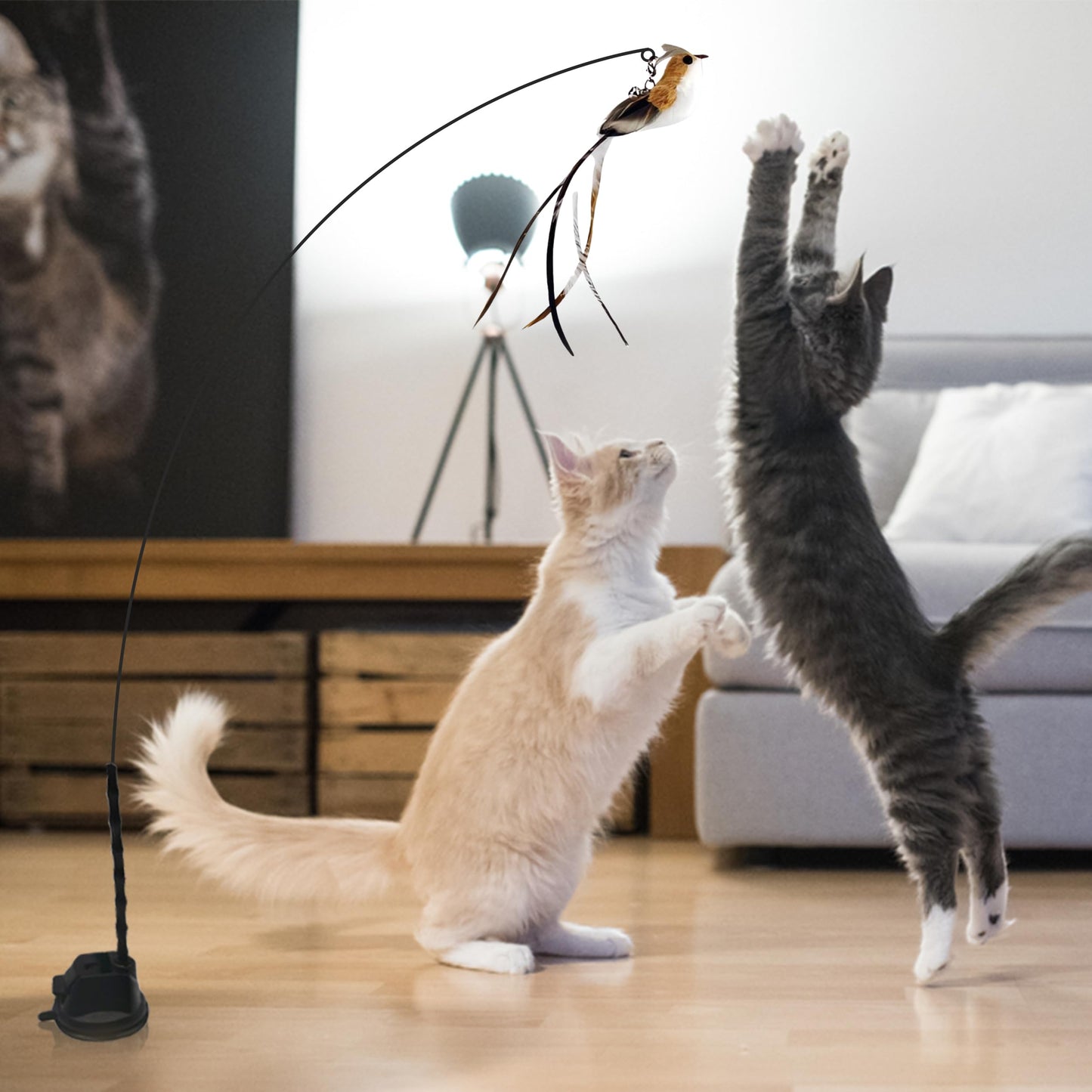 CUTIE PAW PAL Interactive Suction Cup Cat Toy for Indoor Cat, Wand