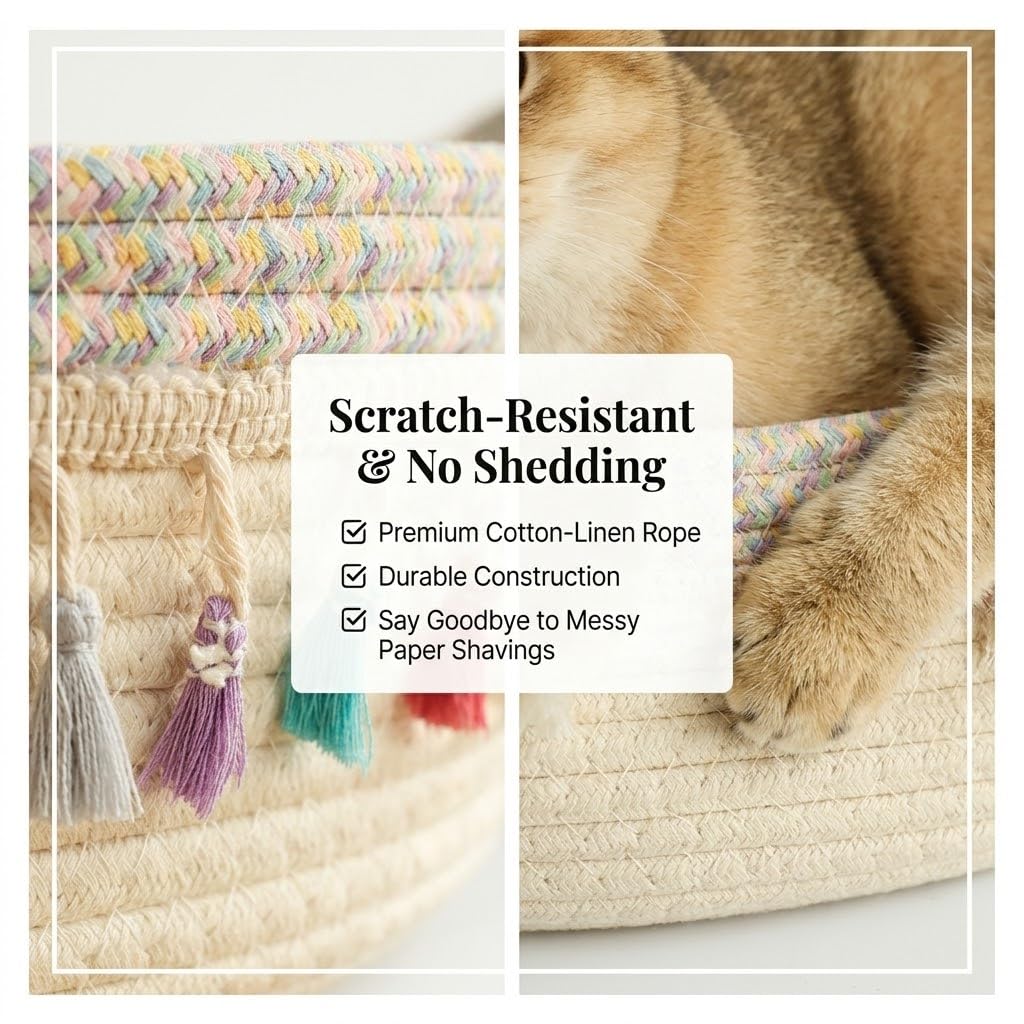 Pbed Large Cat Bed Basket Round Cotton Rope Woven,Cat Bed for Ball
