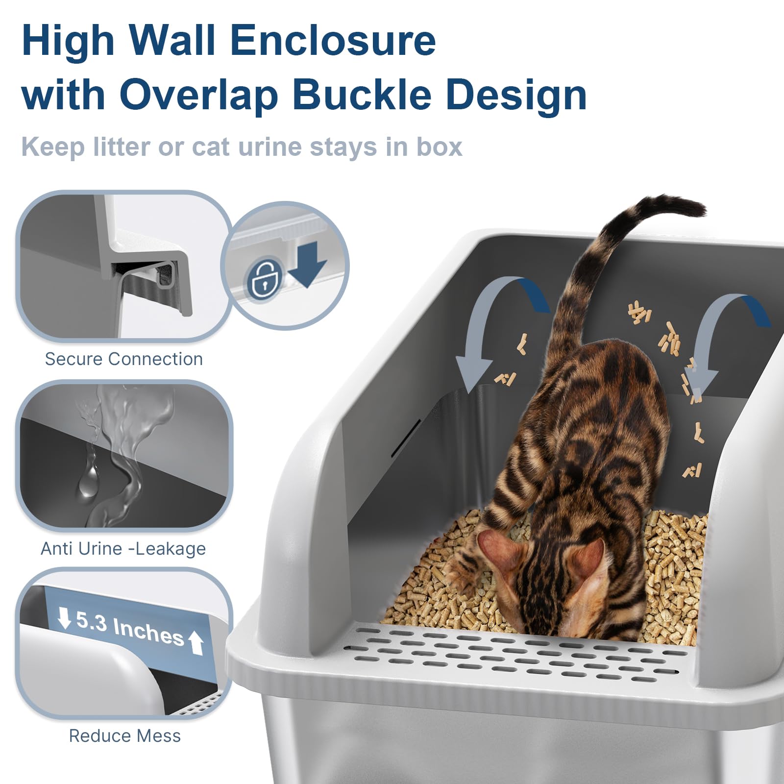 8" Deep Stainless Steel Sifting Litter Box for Pine Pellets, Box
