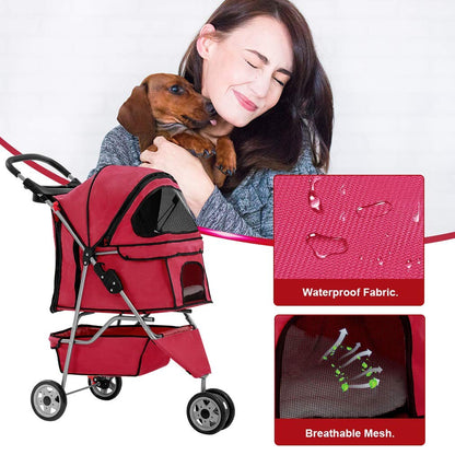 BestPet 3 Wheels Pet Dog Stroller Cat Cage