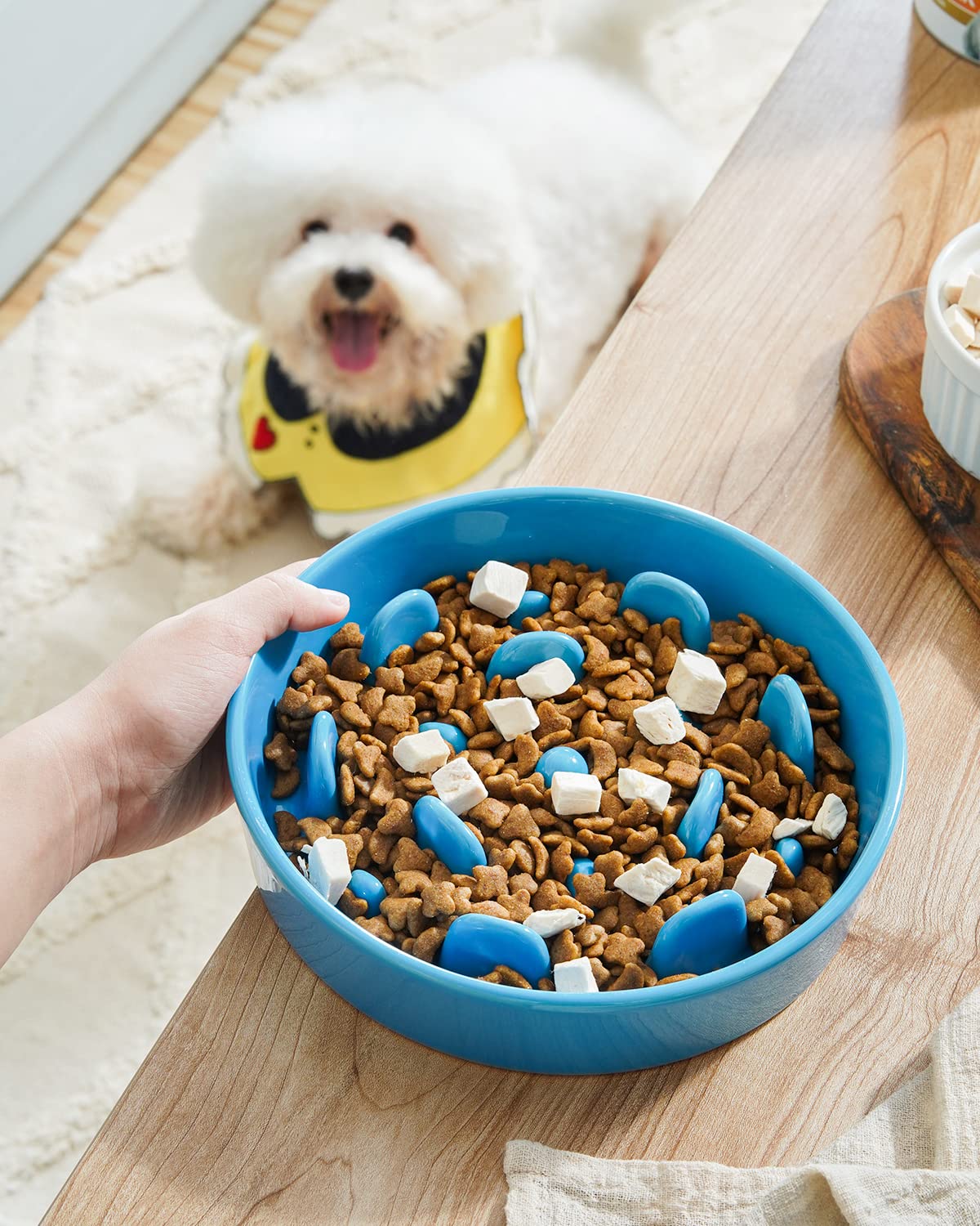 LE TAUCI Dog Bowls Slow Feeder Ceramic, 1.5 Cup Slow Feeding Puzzle