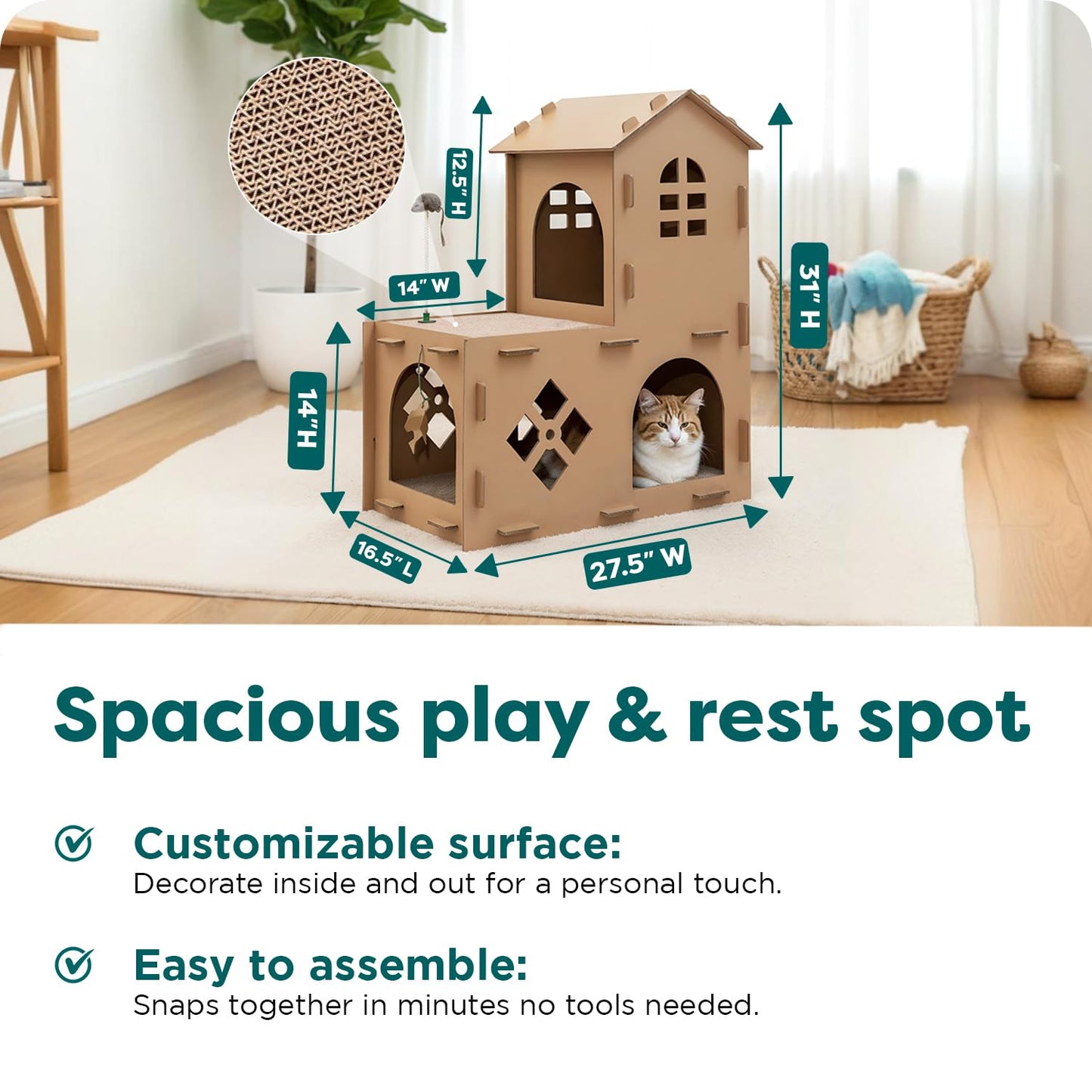 FurHaven Farmhouse Multi-Level Cardboard Cat House for Indoor House