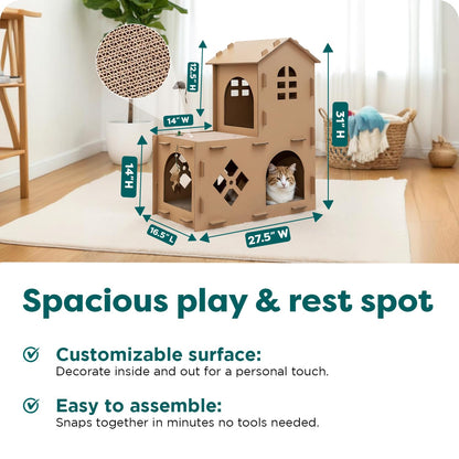 FurHaven Farmhouse Multi-Level Cardboard Cat House for Indoor House
