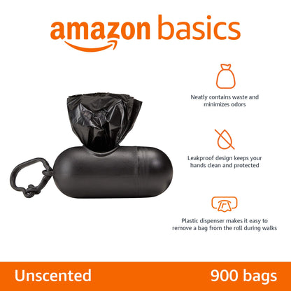 Amazon Basics Dog Poop Leak Proof Bags with Dispenser and Leash Clip