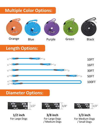 Long Line Leash for Dog Training Reflective Threads Check Cord Lead