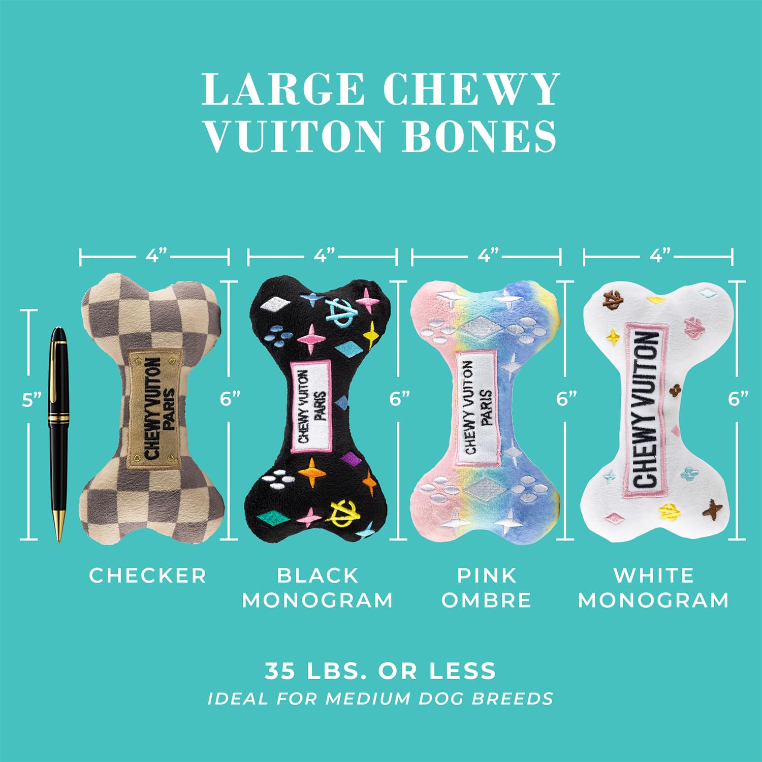 Haute Diggity Dog Chewy Vuiton Bones Plush Squeaky Dog Toys