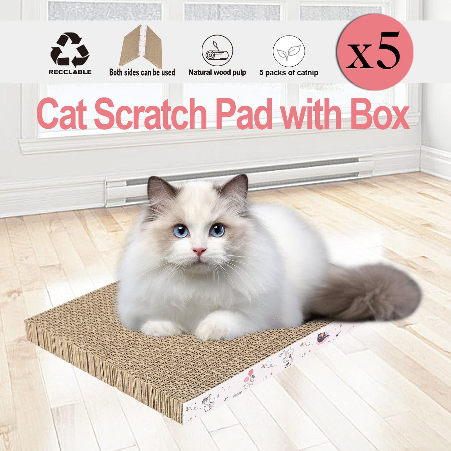 5 Packs in 1 Cat Scratch Pad with Box, Cat Scratcher