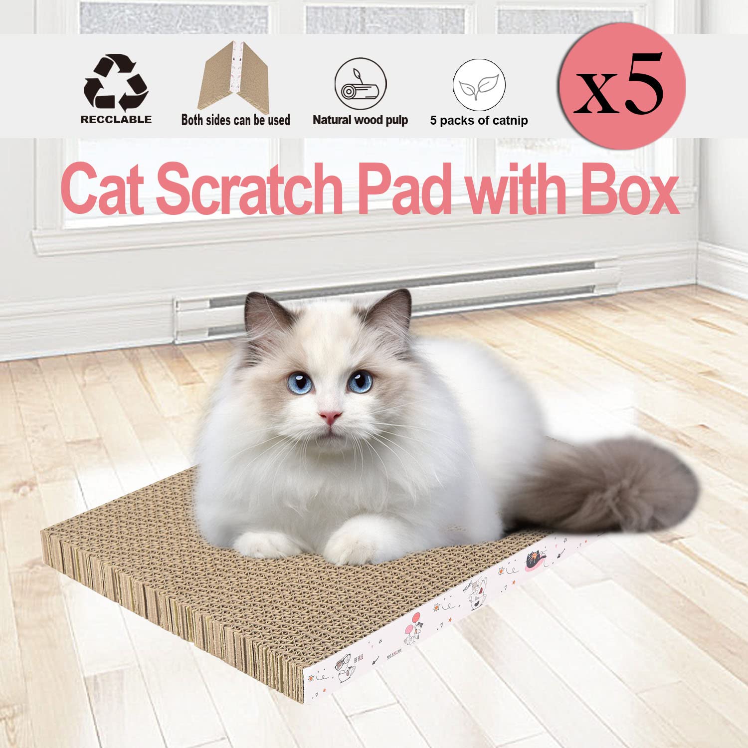 5 Packs in 1 Cat Scratch Pad with Box, Cat Scratcher