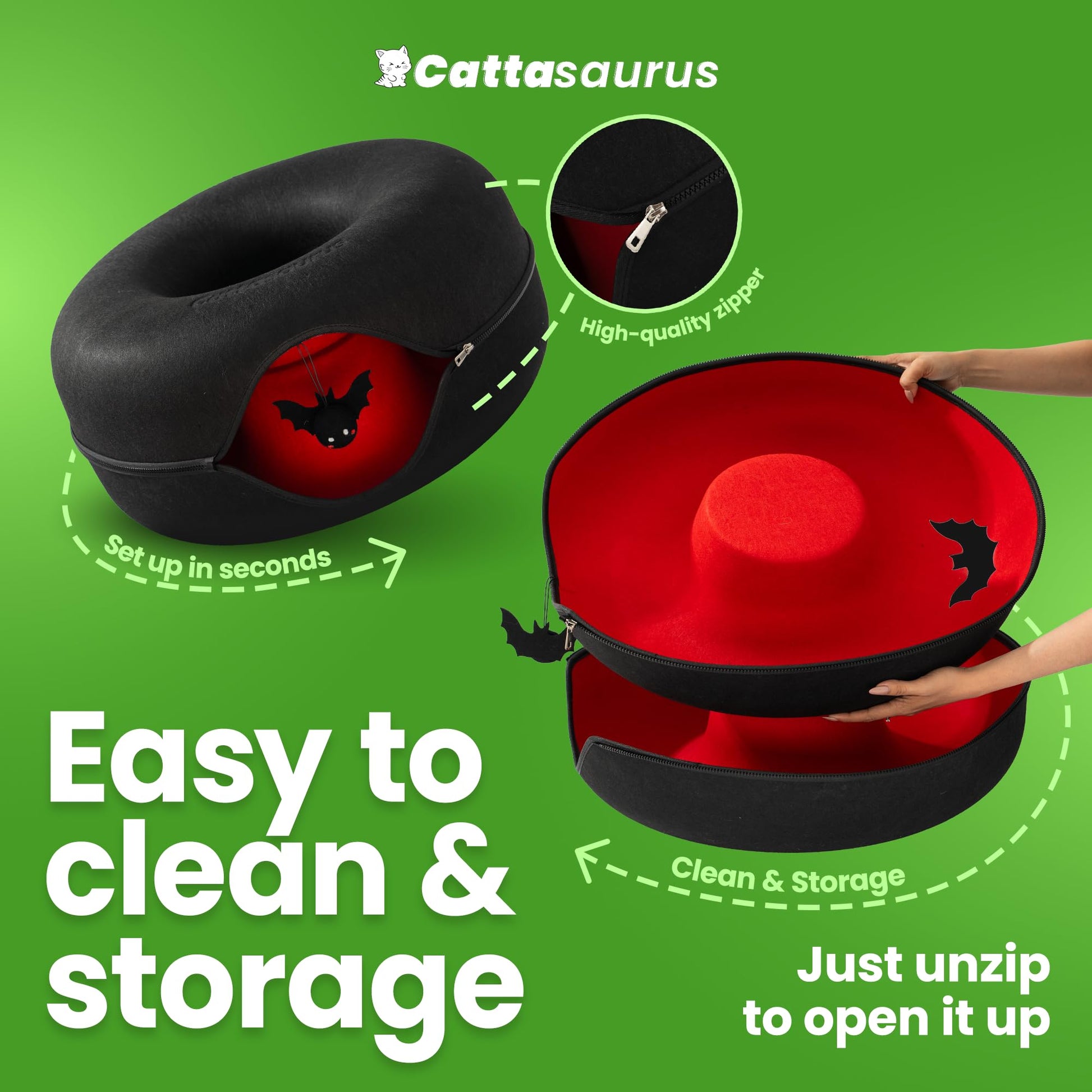 Cattasaurus Unique Peekaboo Cat Cave for Multiple Large Cats Up to Bed
