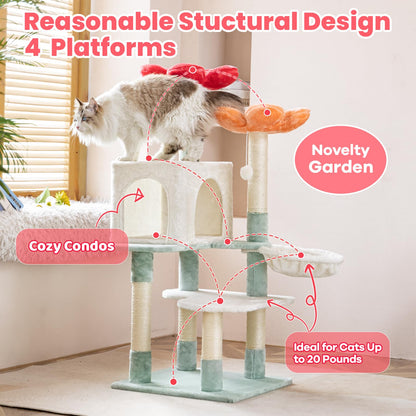 HYABi 48-inch Modern Cat Tree with Hanging Basket Flower Design Balls