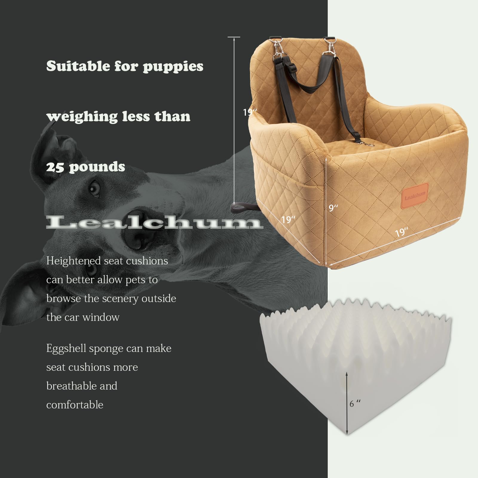 Lealchum Dog Booster Car Seat for Small/Medium Dogs,Ultra Soft Seat